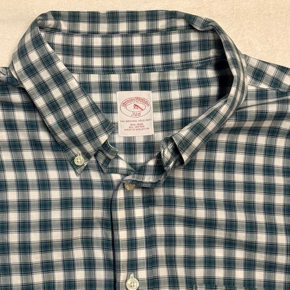 Men's Brooks Brothers Casual Button Down Shirt XL Green White Plaid